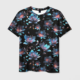 Мужская футболка 3D с принтом Металлические цветы , 100% полиэфир | прямой крой, круглый вырез горловины, длина до линии бедер | 