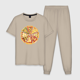 Мужская пижама хлопок с принтом Пицца ассорти в Новосибирске, 100% хлопок | брюки и футболка прямого кроя, без карманов, на брюках мягкая резинка на поясе и по низу штанин
 | Тематика изображения на принте: 
