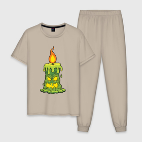 Мужская пижама хлопок с принтом Злобная свеча в Курске, 100% хлопок | брюки и футболка прямого кроя, без карманов, на брюках мягкая резинка на поясе и по низу штанин
 | 