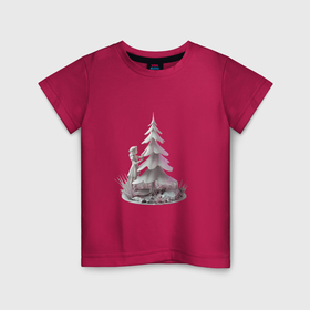 Детская футболка хлопок с принтом Девочка у елочки в Петрозаводске, 100% хлопок | круглый вырез горловины, полуприлегающий силуэт, длина до линии бедер | 