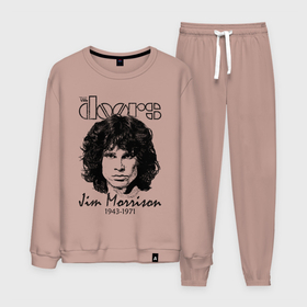 Мужской костюм хлопок с принтом The Doors Jim Morrison в Екатеринбурге, 100% хлопок | на свитшоте круглая горловина, мягкая резинка по низу. Брюки заужены к низу, на них два вида карманов: два “обычных” по бокам и два объемных, с клапанами, расположенные ниже линии бедра. Брюки с мягкой трикотажной резинкой на поясе и по низу штанин. В поясе для дополнительного комфорта — широкие завязки | 