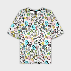 Мужская футболка oversize 3D с принтом Цветные каракули  буквы алфавита в Тюмени,  |  | 