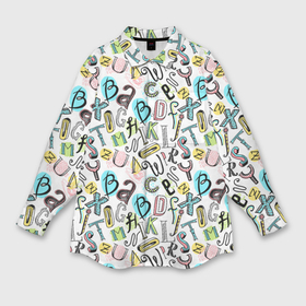 Мужская рубашка oversize 3D с принтом Цветные каракули  буквы алфавита ,  |  | 