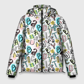 Мужская зимняя куртка 3D с принтом Цветные каракули  буквы алфавита , верх — 100% полиэстер; подкладка — 100% полиэстер; утеплитель — 100% полиэстер | длина ниже бедра, свободный силуэт Оверсайз. Есть воротник-стойка, отстегивающийся капюшон и ветрозащитная планка. 

Боковые карманы с листочкой на кнопках и внутренний карман на молнии. | 