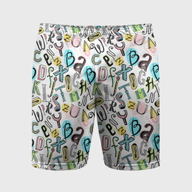 Мужские шорты спортивные с принтом Цветные каракули  буквы алфавита в Курске,  |  | 