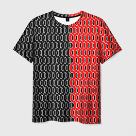 Мужская футболка 3D с принтом Чёрно красный паттерн с белой обводкой в Новосибирске, 100% полиэфир | прямой крой, круглый вырез горловины, длина до линии бедер | 