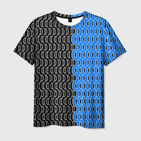 Мужская футболка 3D с принтом Чёрно синий паттерн с белой обводкой в Новосибирске, 100% полиэфир | прямой крой, круглый вырез горловины, длина до линии бедер | 
