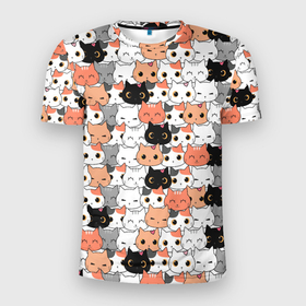Мужская футболка 3D Slim с принтом Cats pattern в Екатеринбурге, 100% полиэстер с улучшенными характеристиками | приталенный силуэт, круглая горловина, широкие плечи, сужается к линии бедра | 
