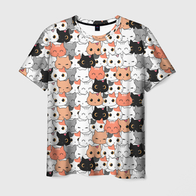 Мужская футболка 3D с принтом Cats pattern в Петрозаводске, 100% полиэфир | прямой крой, круглый вырез горловины, длина до линии бедер | 