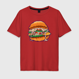 Мужская футболка хлопок Oversize с принтом Классный бургер в Екатеринбурге, 100% хлопок | свободный крой, круглый ворот, “спинка” длиннее передней части | 