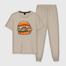 Мужская пижама хлопок с принтом Классный бургер в Кировске, 100% хлопок | брюки и футболка прямого кроя, без карманов, на брюках мягкая резинка на поясе и по низу штанин
 | 