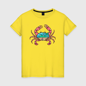 Женская футболка хлопок с принтом Морской крабик в Петрозаводске, 100% хлопок | прямой крой, круглый вырез горловины, длина до линии бедер, слегка спущенное плечо | 