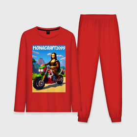 Мужская пижама с лонгсливом хлопок с принтом Мона Лиза на мотоцикле   Майнкрафт: pixel Monacraft ,  |  | 