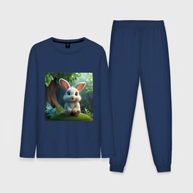 Мужская пижама с лонгсливом хлопок с принтом Зайчик на кочке в Белгороде,  |  | Тематика изображения на принте: 