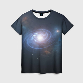 Женская футболка 3D с принтом Спиральная галактика в Петрозаводске, 100% полиэфир ( синтетическое хлопкоподобное полотно) | прямой крой, круглый вырез горловины, длина до линии бедер | 