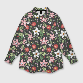 Мужская рубашка oversize 3D с принтом Tropical flowers texture в Екатеринбурге,  |  | Тематика изображения на принте: 