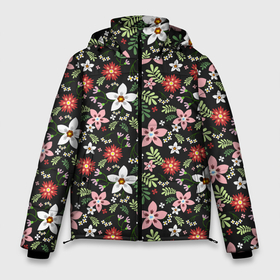 Мужская зимняя куртка 3D с принтом Tropical flowers texture в Новосибирске, верх — 100% полиэстер; подкладка — 100% полиэстер; утеплитель — 100% полиэстер | длина ниже бедра, свободный силуэт Оверсайз. Есть воротник-стойка, отстегивающийся капюшон и ветрозащитная планка. 

Боковые карманы с листочкой на кнопках и внутренний карман на молнии. | Тематика изображения на принте: 