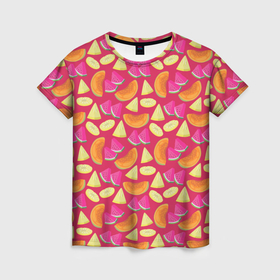Женская футболка 3D с принтом Berries and fruits в Тюмени, 100% полиэфир ( синтетическое хлопкоподобное полотно) | прямой крой, круглый вырез горловины, длина до линии бедер | 