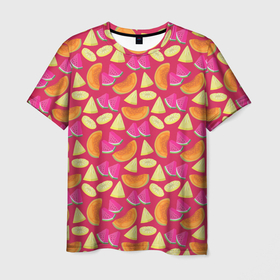 Мужская футболка 3D с принтом Berries and fruits , 100% полиэфир | прямой крой, круглый вырез горловины, длина до линии бедер | 