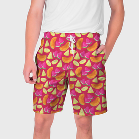 Мужские шорты 3D с принтом Berries and fruits ,  полиэстер 100% | прямой крой, два кармана без застежек по бокам. Мягкая трикотажная резинка на поясе, внутри которой широкие завязки. Длина чуть выше колен | 