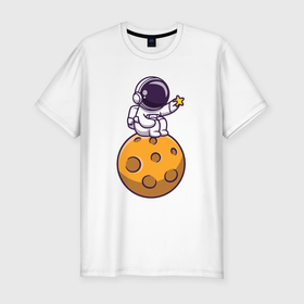 Мужская футболка хлопок Slim с принтом Космонавт мечтатель в Тюмени, 92% хлопок, 8% лайкра | приталенный силуэт, круглый вырез ворота, длина до линии бедра, короткий рукав | 