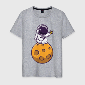 Мужская футболка хлопок с принтом Космонавт мечтатель в Курске, 100% хлопок | прямой крой, круглый вырез горловины, длина до линии бедер, слегка спущенное плечо. | 