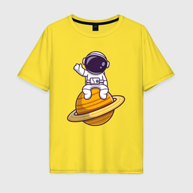 Мужская футболка хлопок Oversize с принтом На Сатурне в Петрозаводске, 100% хлопок | свободный крой, круглый ворот, “спинка” длиннее передней части | Тематика изображения на принте: 