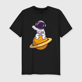 Мужская футболка хлопок Slim с принтом На Сатурне в Петрозаводске, 92% хлопок, 8% лайкра | приталенный силуэт, круглый вырез ворота, длина до линии бедра, короткий рукав | Тематика изображения на принте: 