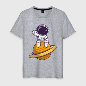Мужская футболка хлопок с принтом На Сатурне в Петрозаводске, 100% хлопок | прямой крой, круглый вырез горловины, длина до линии бедер, слегка спущенное плечо. | Тематика изображения на принте: 