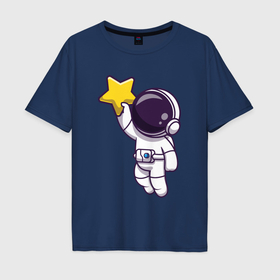 Мужская футболка хлопок Oversize с принтом Космонавт со звёздочкой в Санкт-Петербурге, 100% хлопок | свободный крой, круглый ворот, “спинка” длиннее передней части | 