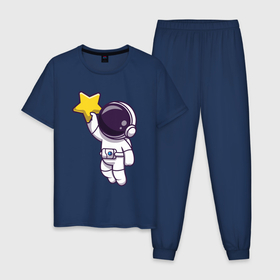 Мужская пижама хлопок с принтом Космонавт со звёздочкой , 100% хлопок | брюки и футболка прямого кроя, без карманов, на брюках мягкая резинка на поясе и по низу штанин
 | 