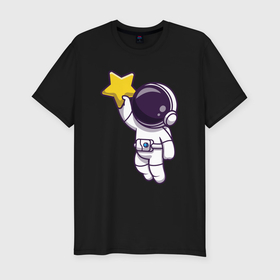 Мужская футболка хлопок Slim с принтом Космонавт со звёздочкой в Петрозаводске, 92% хлопок, 8% лайкра | приталенный силуэт, круглый вырез ворота, длина до линии бедра, короткий рукав | 