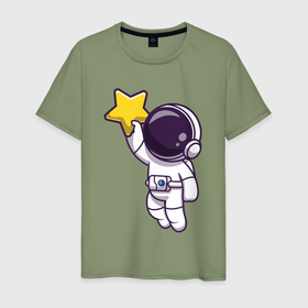 Мужская футболка хлопок с принтом Космонавт со звёздочкой в Санкт-Петербурге, 100% хлопок | прямой крой, круглый вырез горловины, длина до линии бедер, слегка спущенное плечо. | 