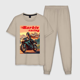 Мужская пижама хлопок с принтом Barbie racing   ai art speed , 100% хлопок | брюки и футболка прямого кроя, без карманов, на брюках мягкая резинка на поясе и по низу штанин
 | 