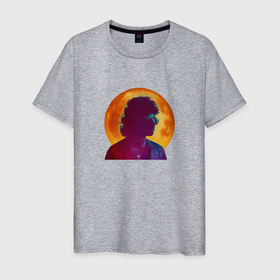 Мужская футболка хлопок с принтом Фредди Меркьюри в молодости на фоне луны в Кировске, 100% хлопок | прямой крой, круглый вырез горловины, длина до линии бедер, слегка спущенное плечо. | Тематика изображения на принте: 