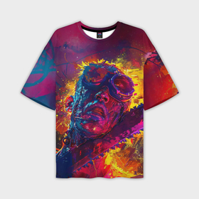 Мужская футболка oversize 3D с принтом Человек с пилой в брызгах краски в Курске,  |  | 