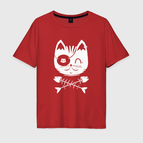 Мужская футболка хлопок Oversize с принтом Милый котик с повязкой на глазу , 100% хлопок | свободный крой, круглый ворот, “спинка” длиннее передней части | 