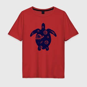 Мужская футболка хлопок Oversize с принтом Космическая черепаха в Курске, 100% хлопок | свободный крой, круглый ворот, “спинка” длиннее передней части | 