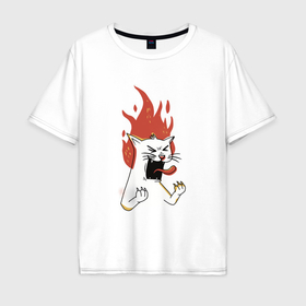 Мужская футболка хлопок Oversize с принтом Крик котика в Петрозаводске, 100% хлопок | свободный крой, круглый ворот, “спинка” длиннее передней части | 