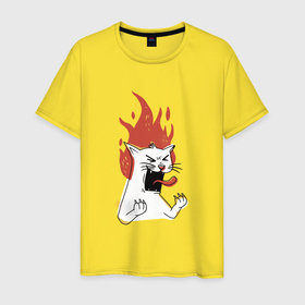 Мужская футболка хлопок с принтом Крик котика , 100% хлопок | прямой крой, круглый вырез горловины, длина до линии бедер, слегка спущенное плечо. | 