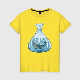 Женская футболка хлопок с принтом Кит в пакете в Екатеринбурге, 100% хлопок | прямой крой, круглый вырез горловины, длина до линии бедер, слегка спущенное плечо | 