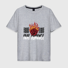 Мужская футболка хлопок Oversize с принтом True love flame в Белгороде, 100% хлопок | свободный крой, круглый ворот, “спинка” длиннее передней части | 
