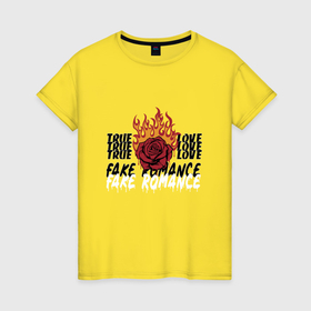 Женская футболка хлопок с принтом True love flame в Екатеринбурге, 100% хлопок | прямой крой, круглый вырез горловины, длина до линии бедер, слегка спущенное плечо | Тематика изображения на принте: 