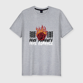 Мужская футболка хлопок Slim с принтом True love flame в Курске, 92% хлопок, 8% лайкра | приталенный силуэт, круглый вырез ворота, длина до линии бедра, короткий рукав | 