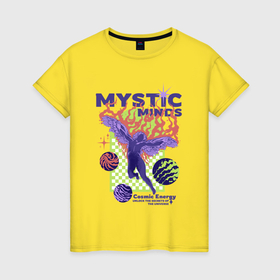 Женская футболка хлопок с принтом Mystic minds в Кировске, 100% хлопок | прямой крой, круглый вырез горловины, длина до линии бедер, слегка спущенное плечо | 