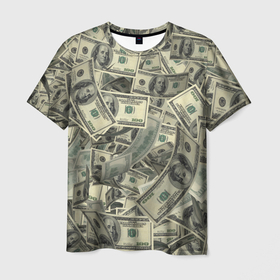 Мужская футболка 3D с принтом Летящие доллары паттерн в Кировске, 100% полиэфир | прямой крой, круглый вырез горловины, длина до линии бедер | 