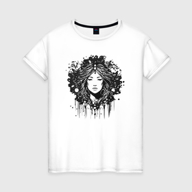 Женская футболка хлопок с принтом Чёрно белый портрет девушки в Новосибирске, 100% хлопок | прямой крой, круглый вырез горловины, длина до линии бедер, слегка спущенное плечо | 