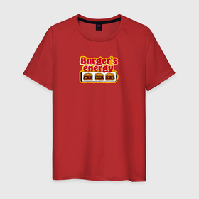 Мужская футболка хлопок с принтом Burger energy в Санкт-Петербурге, 100% хлопок | прямой крой, круглый вырез горловины, длина до линии бедер, слегка спущенное плечо. | 
