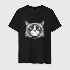 Мужская футболка хлопок с принтом Мем Grumpy cat , 100% хлопок | прямой крой, круглый вырез горловины, длина до линии бедер, слегка спущенное плечо. | 