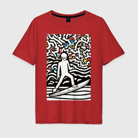 Мужская футболка хлопок Oversize с принтом Серфингист в Екатеринбурге, 100% хлопок | свободный крой, круглый ворот, “спинка” длиннее передней части | Тематика изображения на принте: 